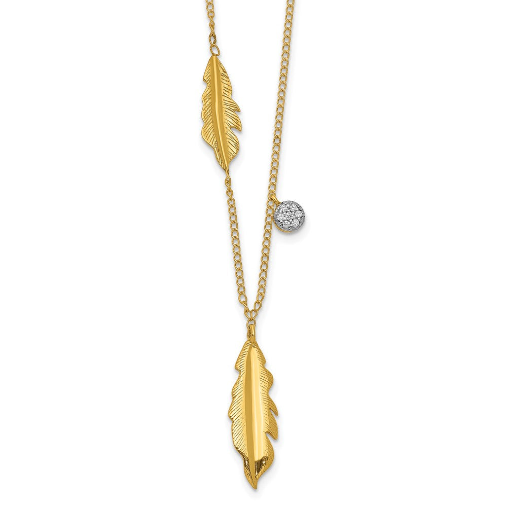 Collier de 18 pouces en or 14 carats avec diamants et plumes