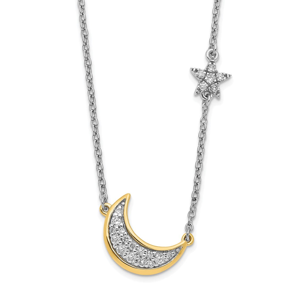 14k Two-tone Moon with Star Diamond 18 in Necklace