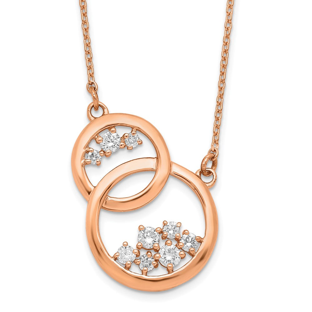 Collier 18 pouces à double cercle en diamant poli en or rose 14 carats