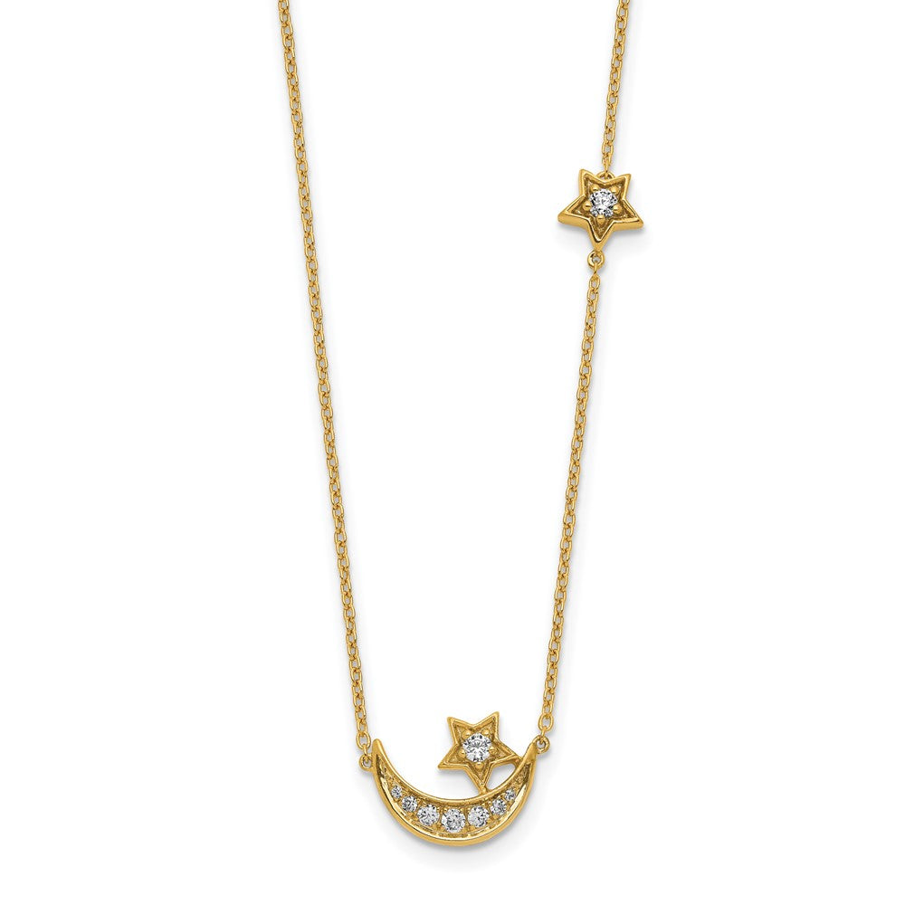 Collier de 45,7 cm en or 14 carats avec lune et étoile serties de diamants