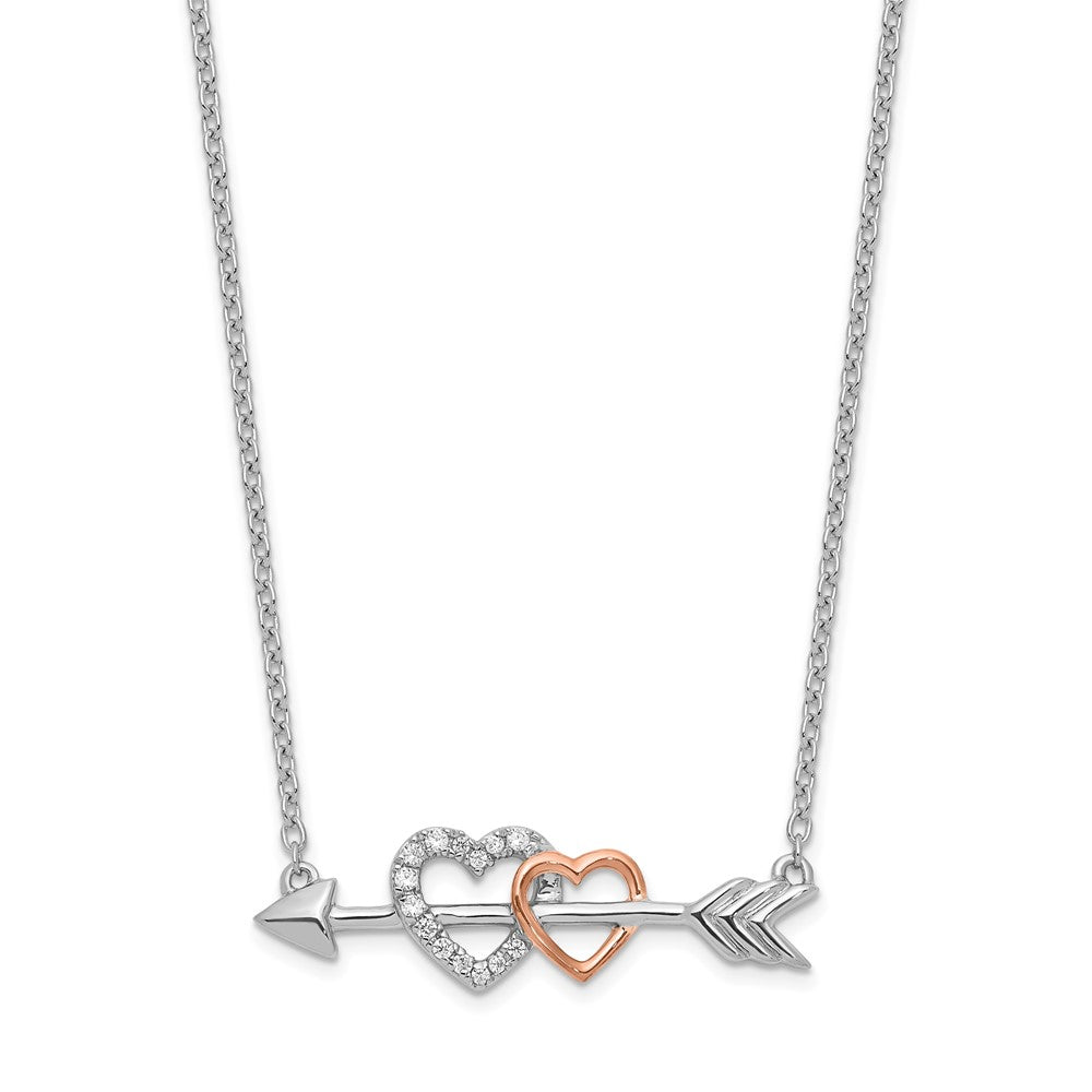 Collier de 18 pouces avec cœurs en diamants sur flèche, bicolore en or 14 carats