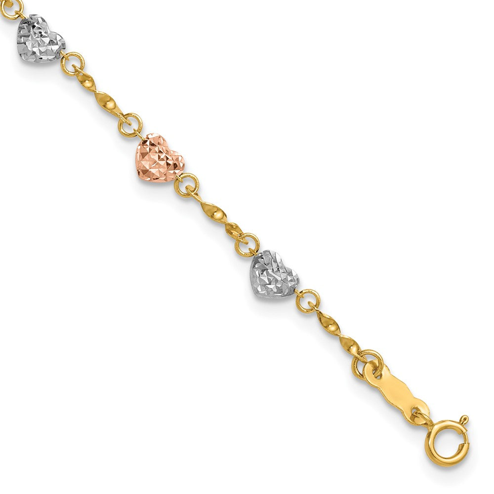 Bracelet cœur gonflé en or tricolore 14k diamanté