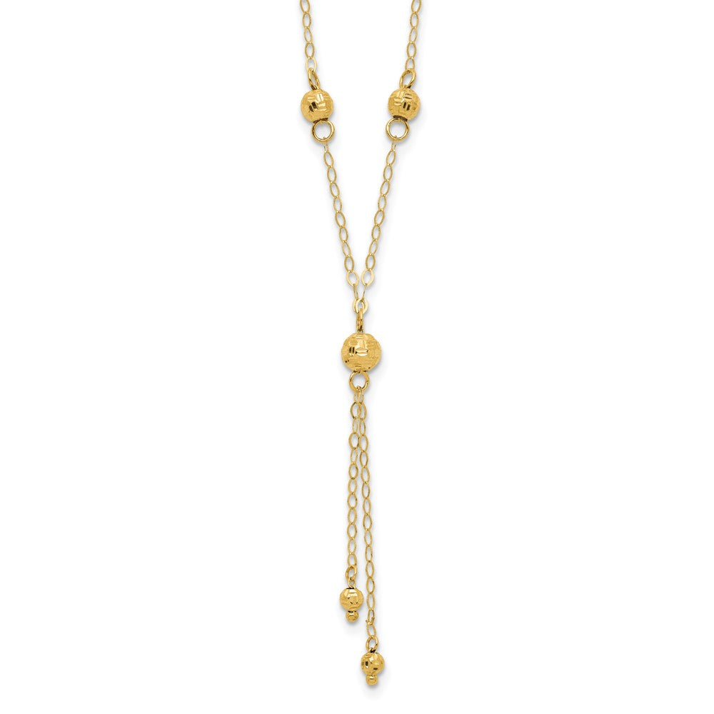 14k Yellow Gold Bead Lariat Necklace, with 2 in Extender