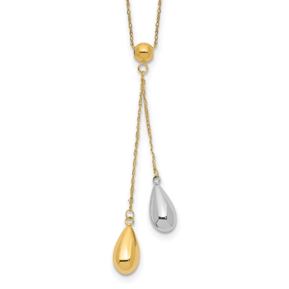 Collier lasso bombé en forme de larme en or jaune et blanc 14 carats