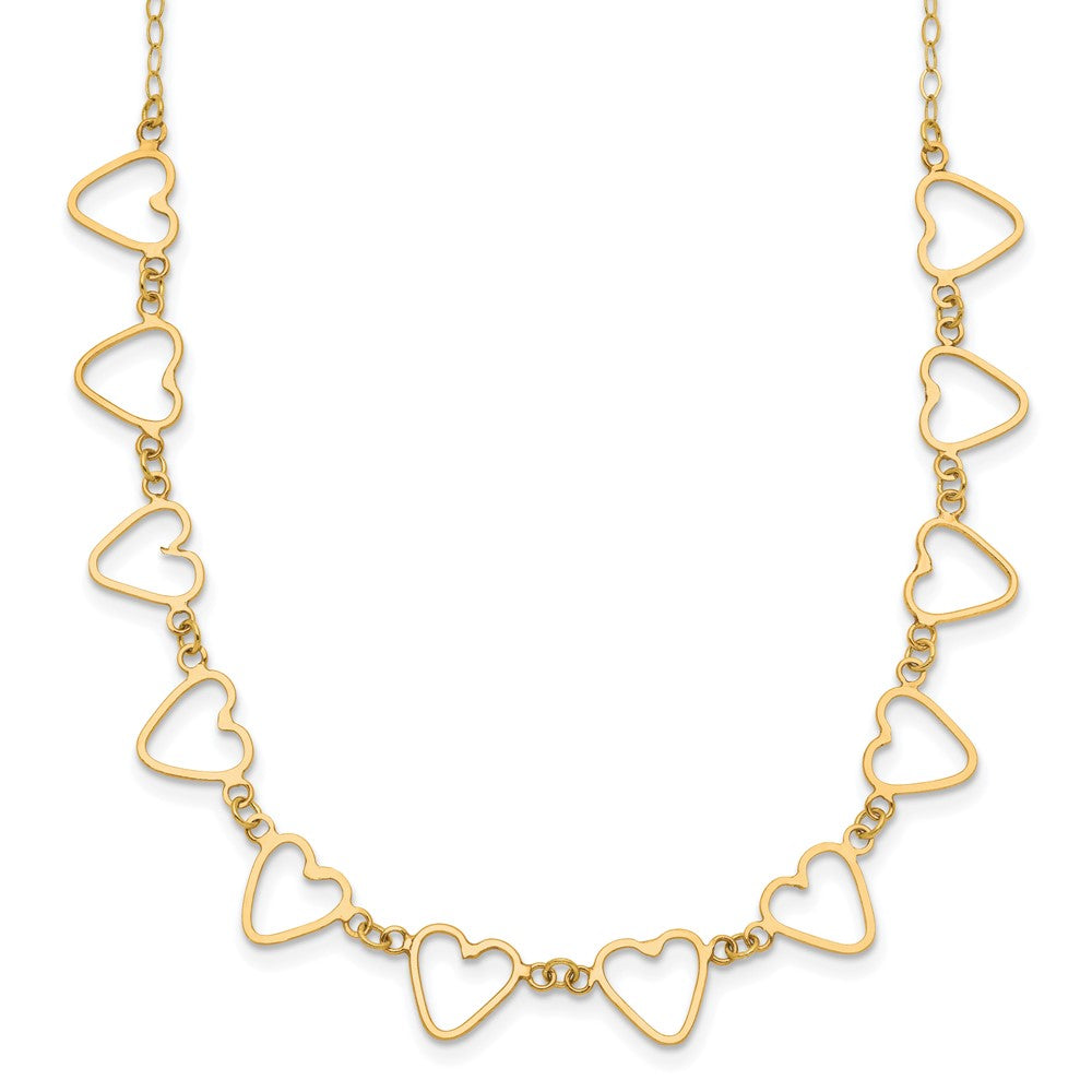 Collier chaîne maille câble ovale avec cœurs plats ouverts en or 14 carats, 45,7 cm avec rallonge de 5 cm