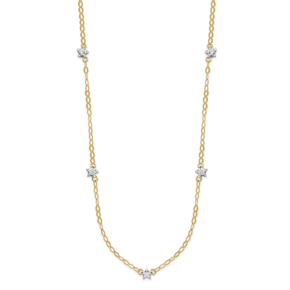 Collier chaîne ovale bicolore 14k à étoiles taille diamant, avec rallonge de 2 pouces