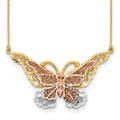 Collier papillon en or jaune et rose 14 carats avec rhodiage