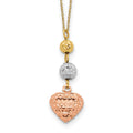 14k Tri-color Ropa Diamond-cut Beads and Heart Necklace, with 2 in Extender