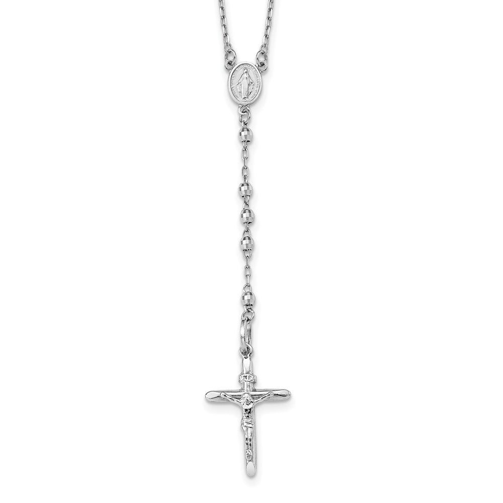 14k White Gold 3 mm Mirror Beaded Rosary 24 in Necklace
