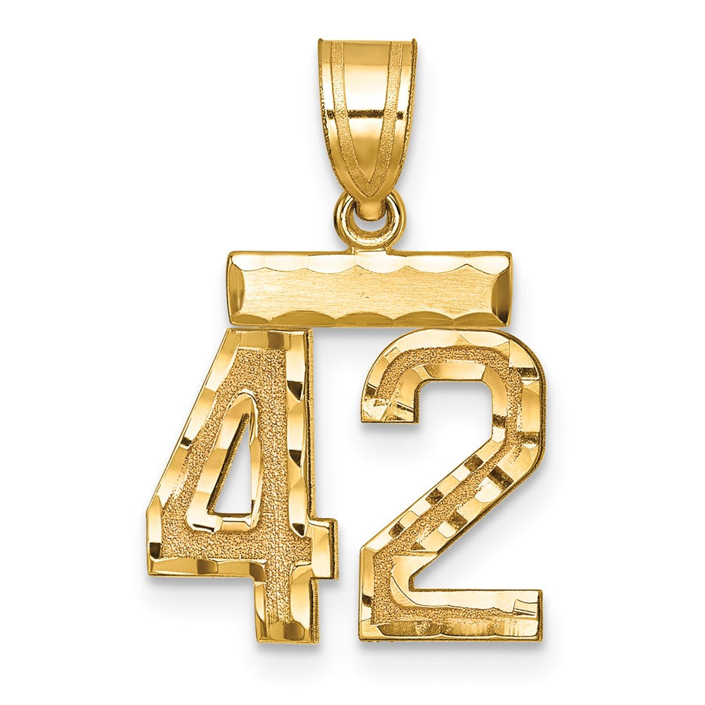 Pendentif chiffre 42 en or 10k, petit modèle, brossé et diamanté