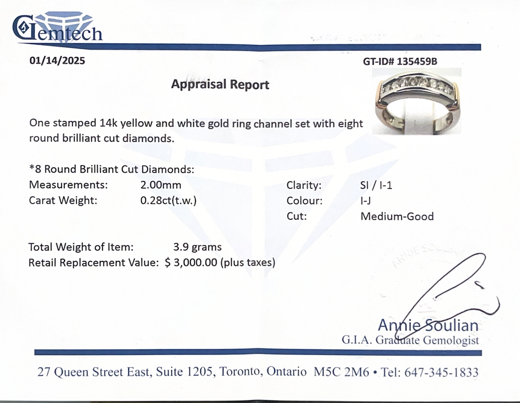Brilliant diamond channel wedding band in two-tone 14k white and yellow gold
