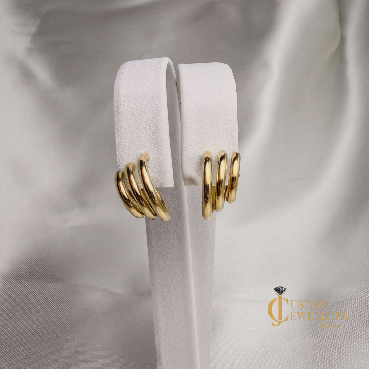 18k gold triple row layered hoop huggies earrings for women