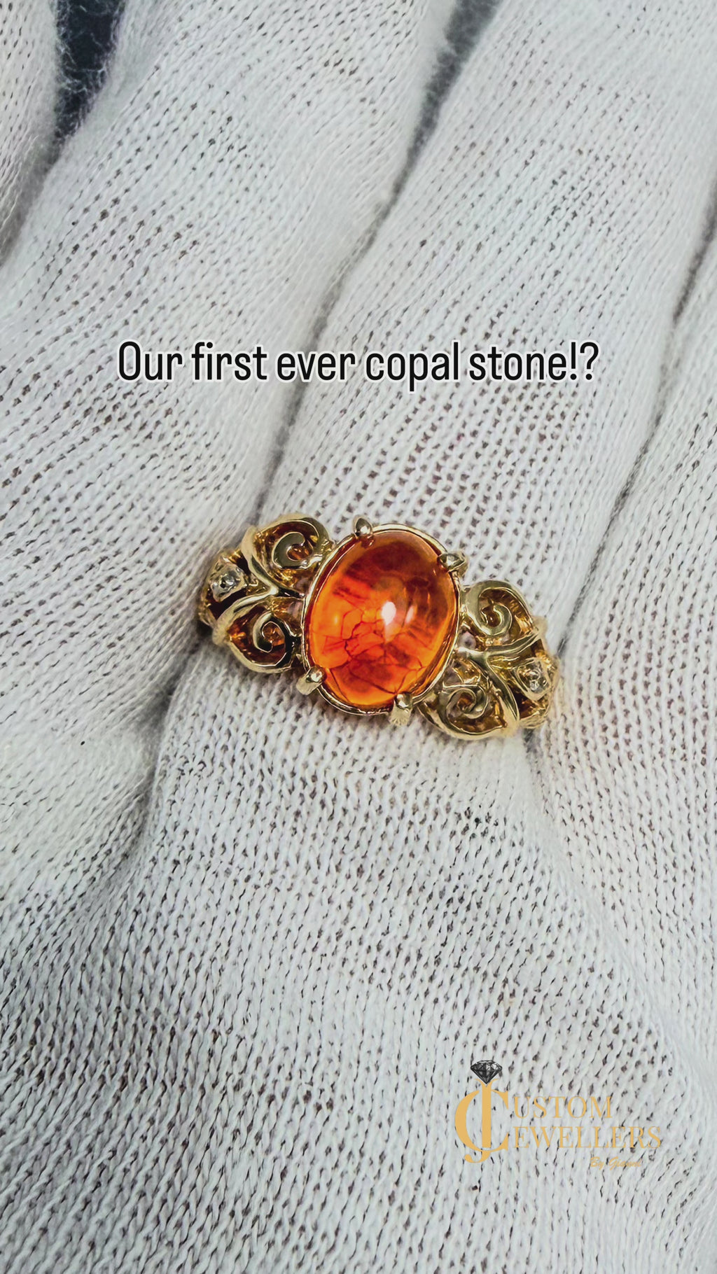 Rare and Unique 14k Yellow Gold Orange Copal Ring