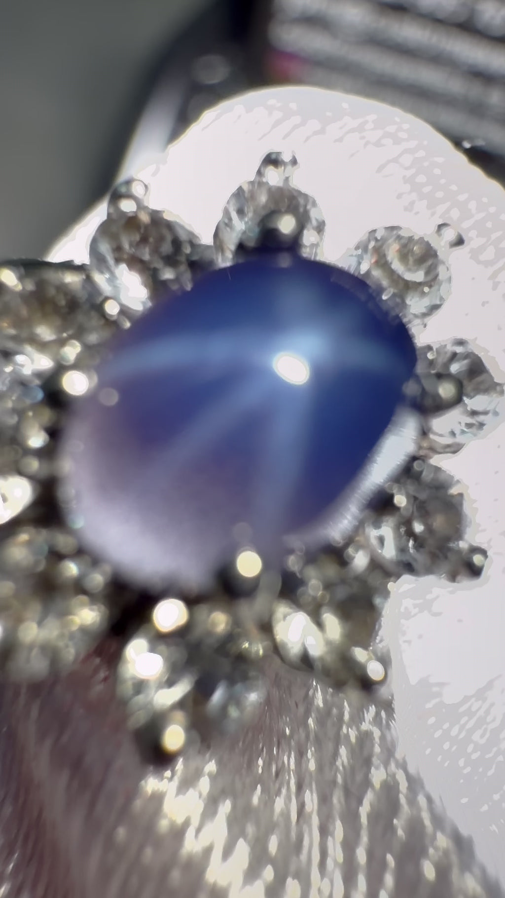 Star Sapphire in 10k White Gold Surrounded by Diamonds