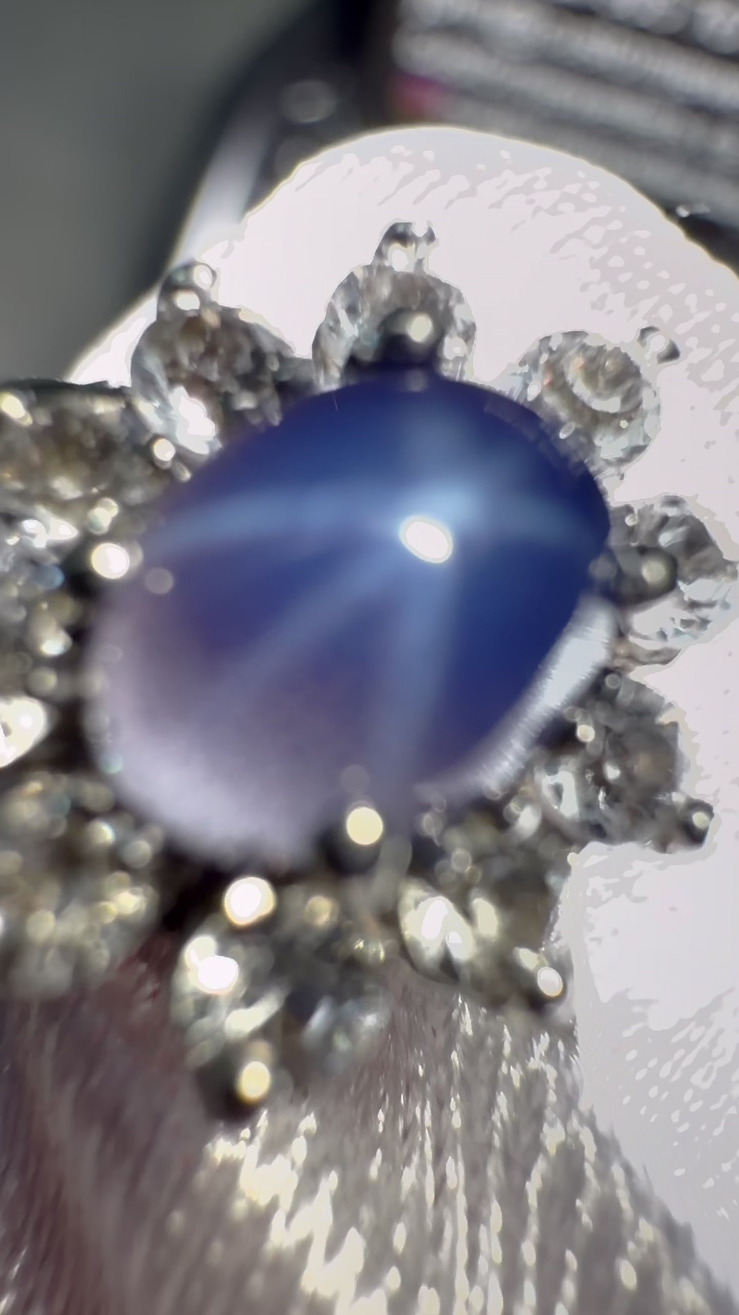 Star Sapphire in 10k White Gold Surrounded by Diamonds