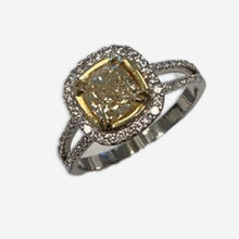 1.37 Carat Natural Yellow Center Diamond with .50 Shoulder Diamonds